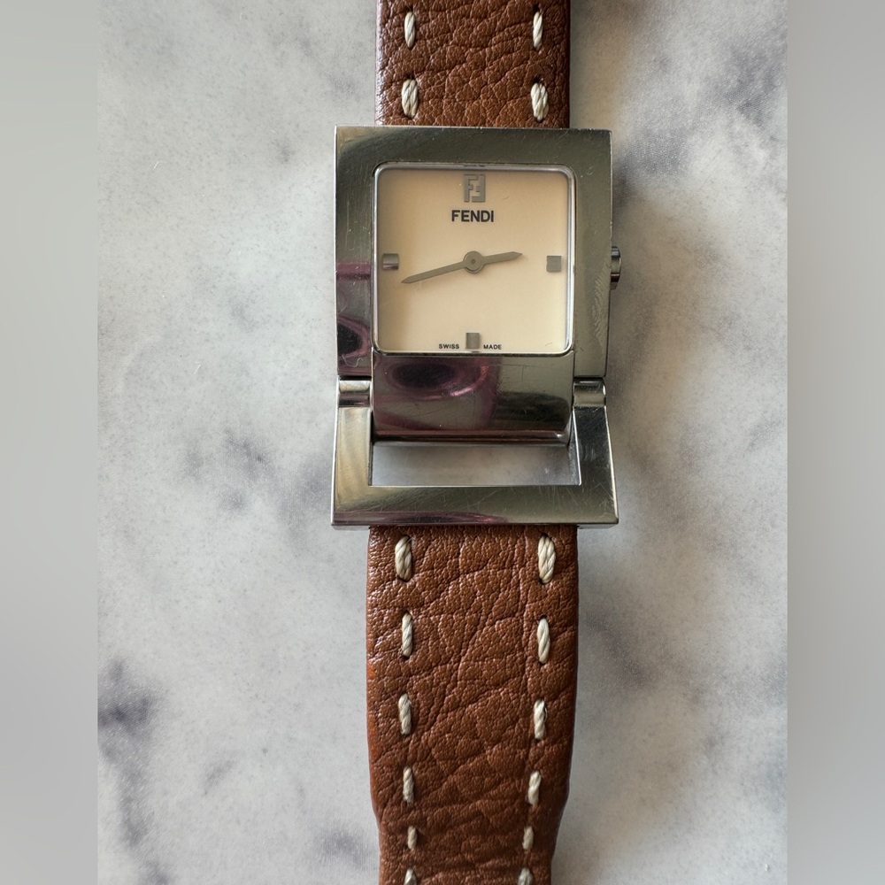 FENDI Olologi Watches Brown/Silver Stainless Steel/leather